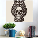 Elaborate Drawing Owl Holding Skull - Skull Poster Art Print