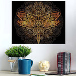 Exquisite Golden Ornate Stylized Dragonfly Against - Mandala Poster Art Print