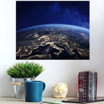 Europe Night Viewed Space City Lights - Sky And Space Poster Art Print