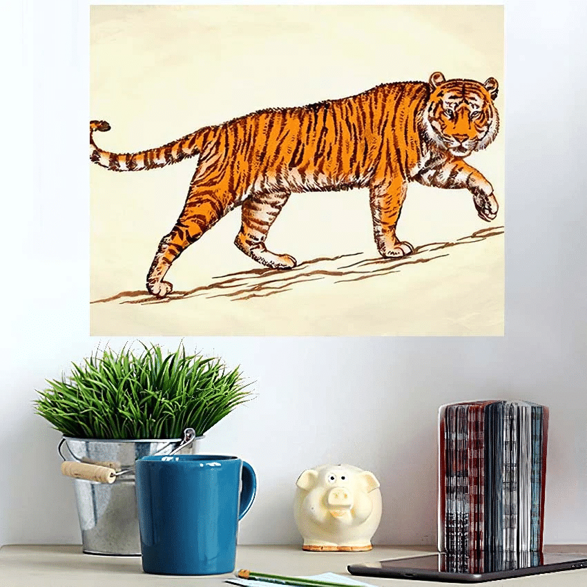Engrave Ink Draw Tiger Illustration - Tiger Animals Poster Art Print