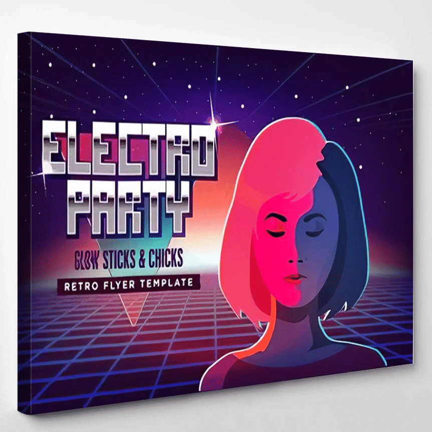 Electro Party Music Poster Template Violet - Galaxy Sky And Space Canvas Art Wall Decor