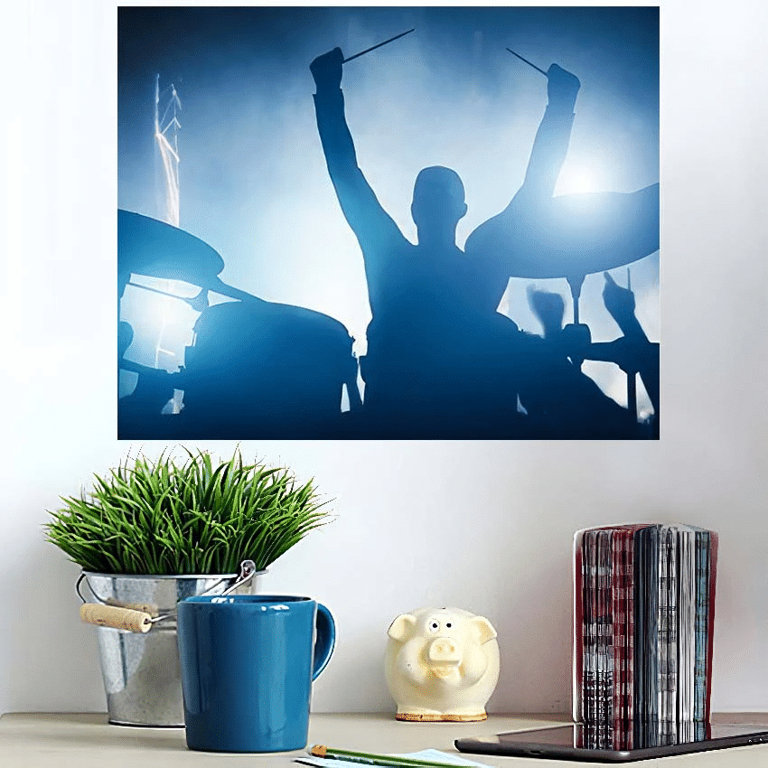 Drummer Playing On Drums Music Concert - Drum Music Poster Art Print