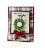 Handmade Christmas Greeting Card - Red And Green Holiday Card - Stamped Wreath Card