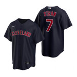 Mens Cleveland Baseball #7 Myles Straw 2020 Alternate Navy Jersey Gift For Cleveland Baseball Fans