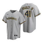 Mens Milwaukee Brewers #41 Jackie Bradley Jr. Road Gray Jersey Gift For Brewers Fans