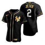 New York Yankees #2 Derek Jeter Mlb Golden Edition Black Jersey Gift For Yankees Fans