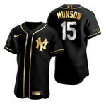 New York Yankees #15 Thurman Munson Mlb Golden Edition Black Jersey Gift For Yankees Fans