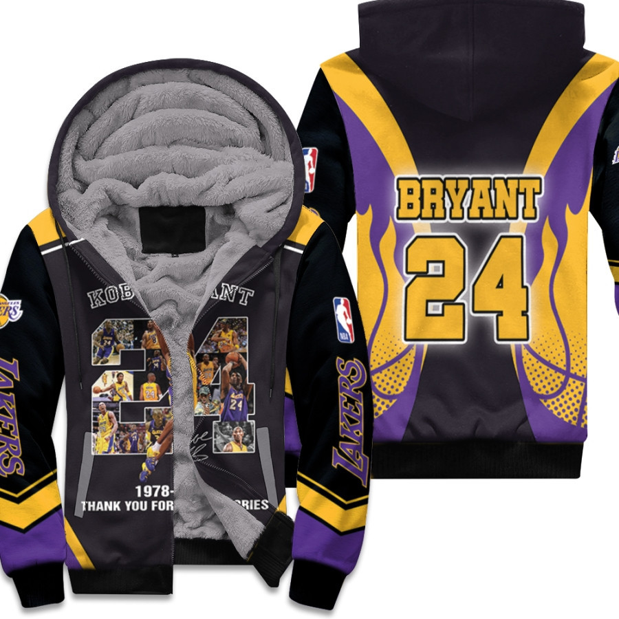 Kobe Bryant 24 1978 2020 Thank You For The Memories Signature Los Angeles Lakers NBA 3D Designed Allover Gift For Lakers Fans Fleece Hoodie
