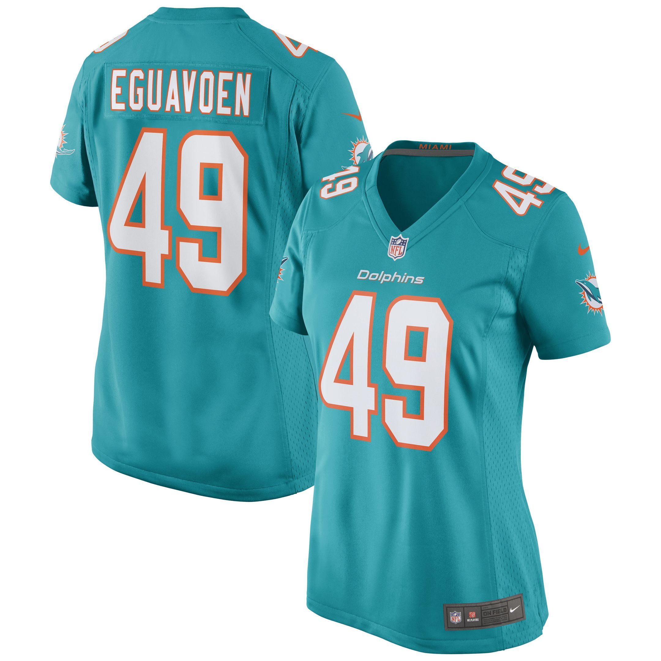 Womens Miami Dolphins Sam Eguavoen Aqua Game Jersey Gift for Miami Dolphins fans