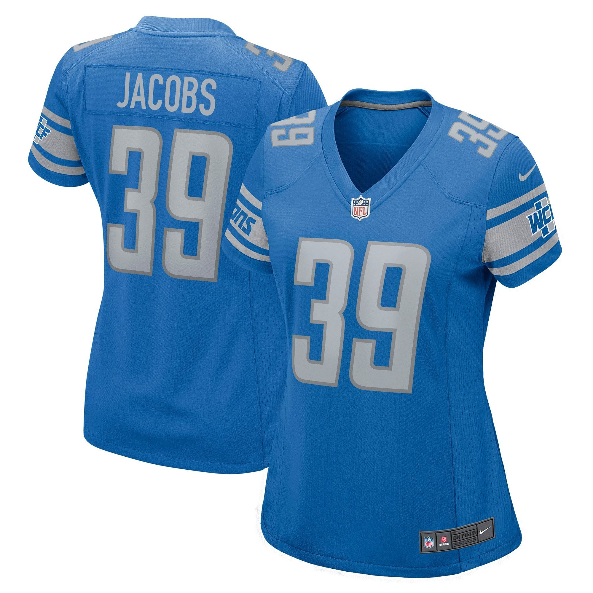 Womens Detroit Lions Jerry Jacobs Blue Game Jersey Gift for Detroit Lions fans