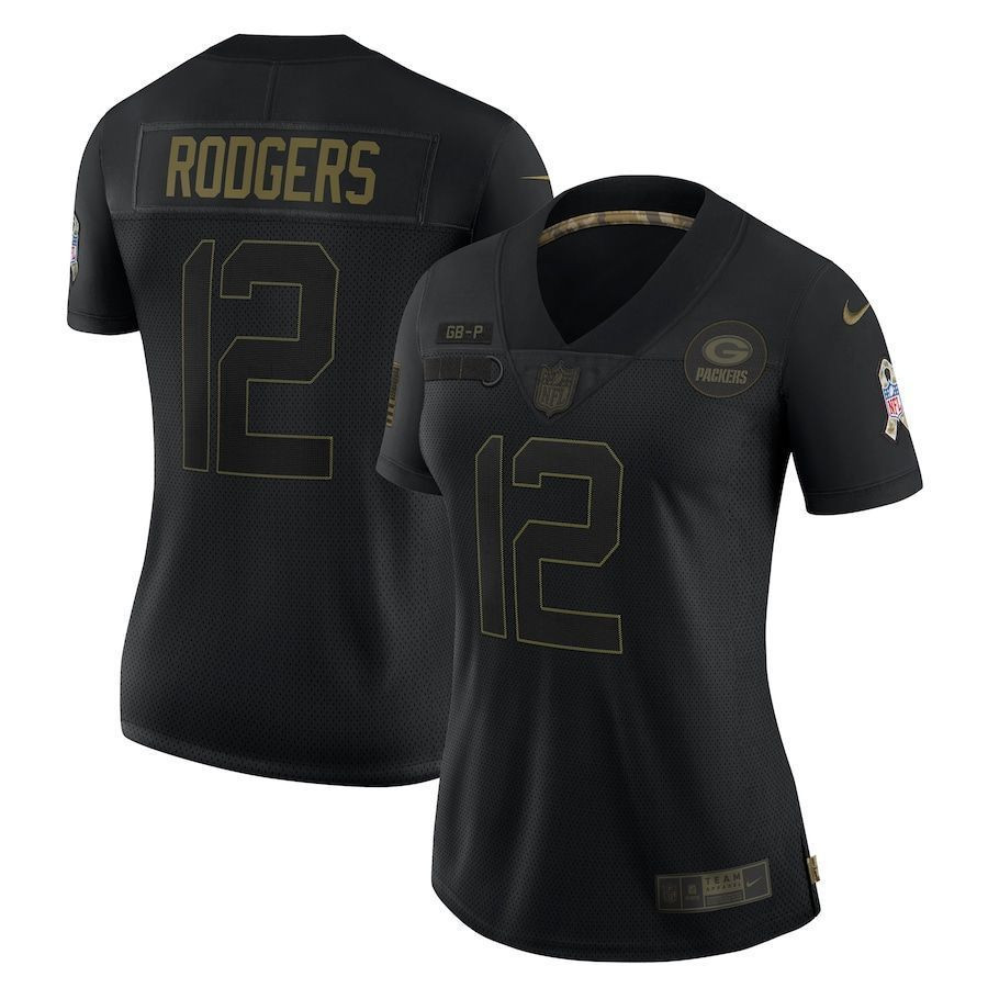 Womens Green Bay Packers Aaron Rodgers Black 2020 Salute To Service Jersey