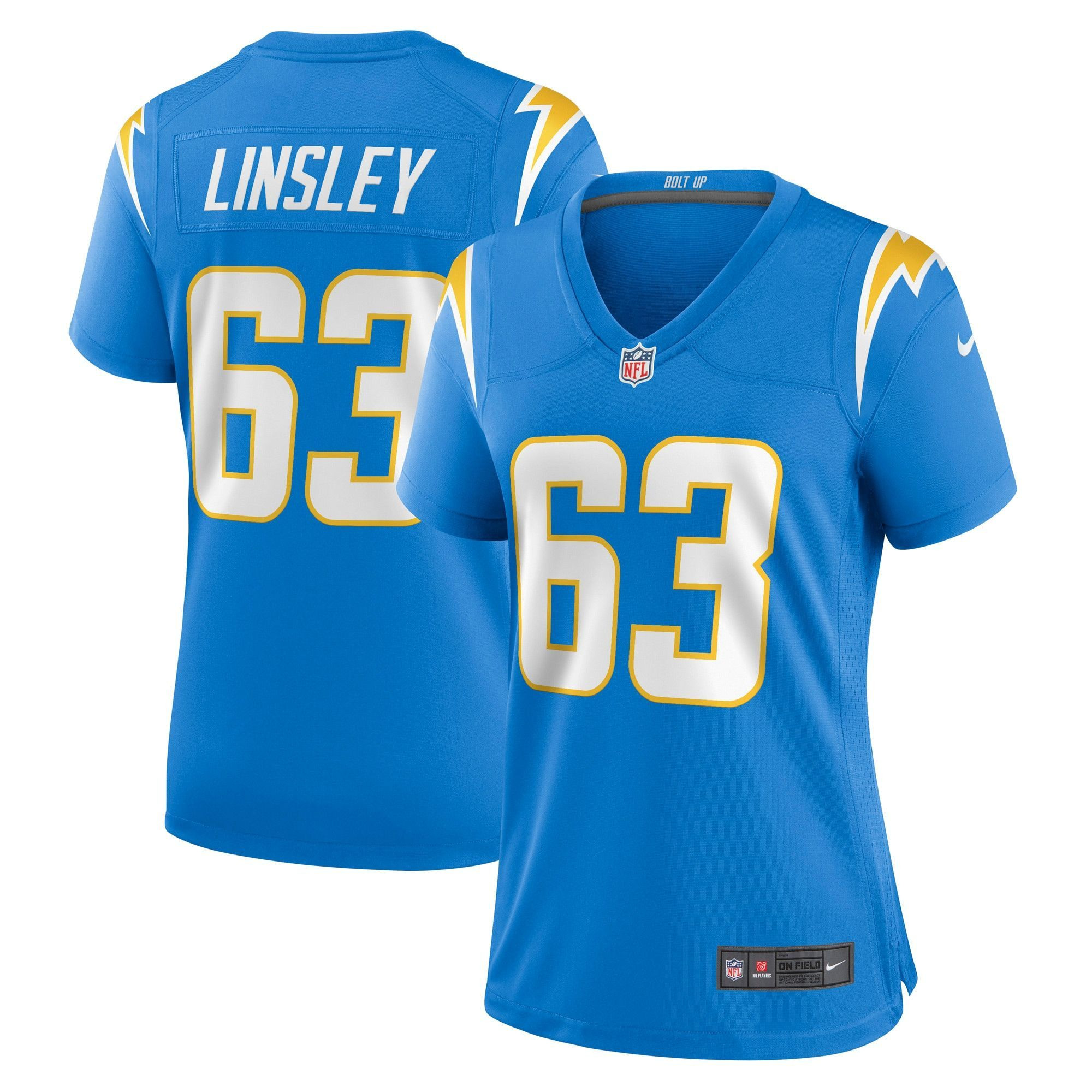 Womens Los Angeles Chargers Corey Linsley Powder Blue Game Player Jersey Gift for Los Angeles Chargers fans