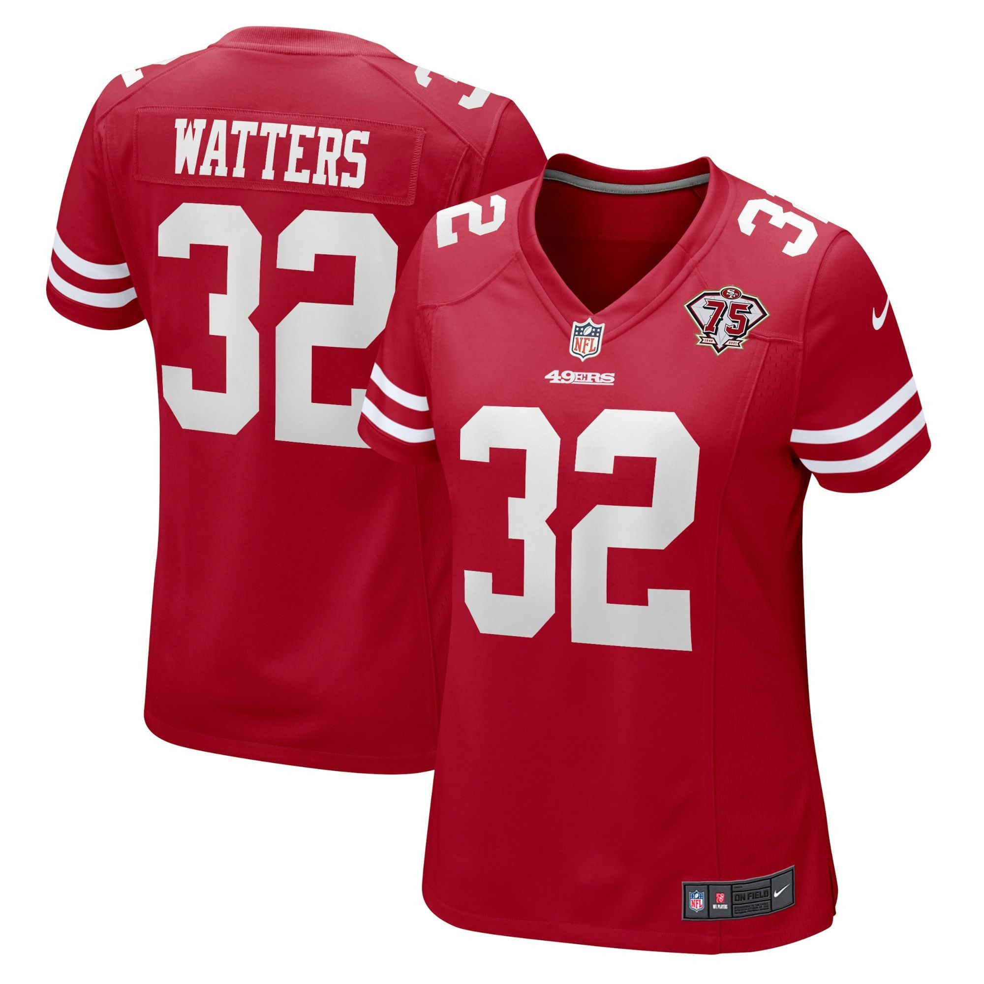 Womens San Francisco 49ers Ricky Watters Scarlet 75th Anniversary Game Retired Player Jersey Gift for San Francisco 49Ers fans