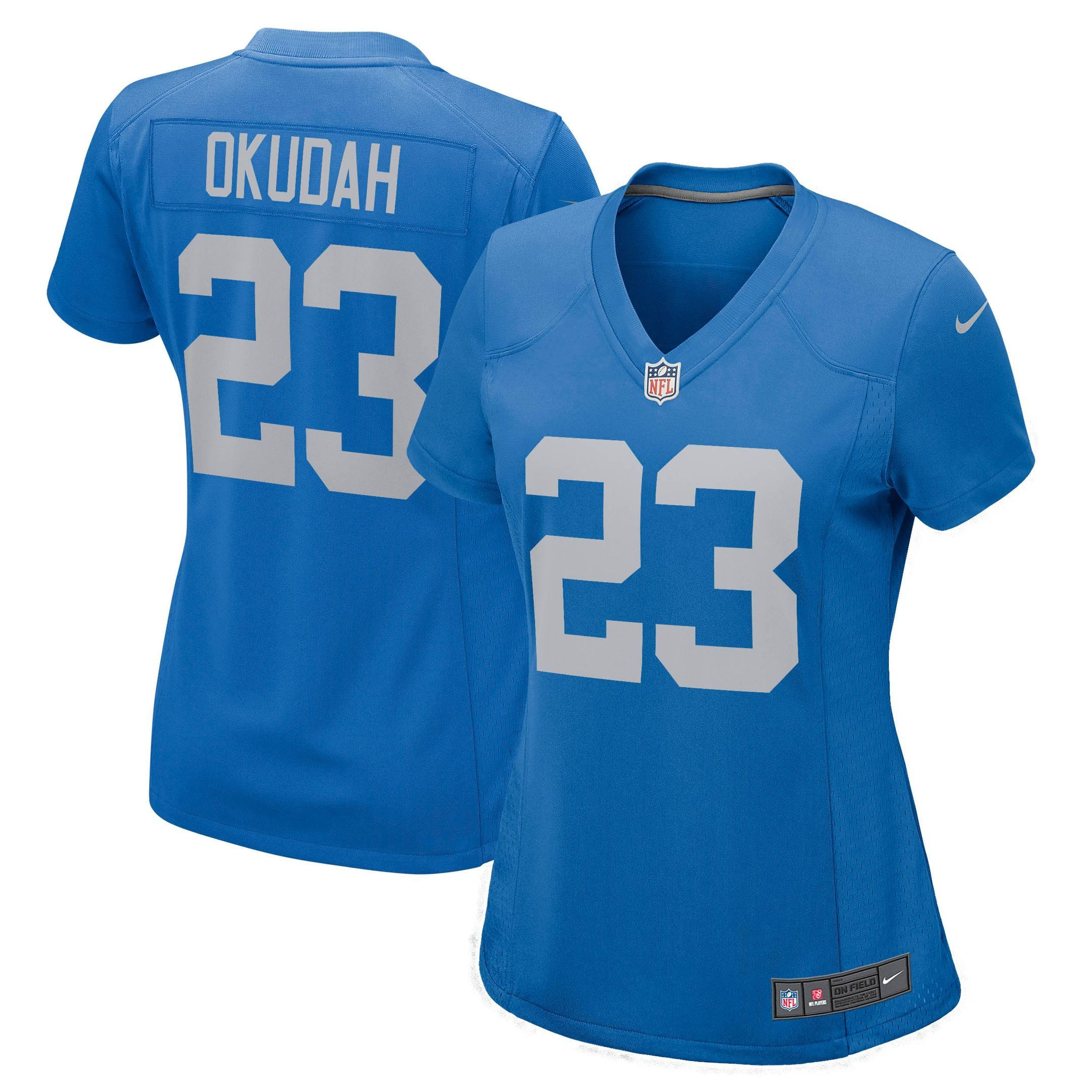Womens Detroit Lions Jeff Okudah Blue Game Player Jersey Gift for Detroit Lions fans