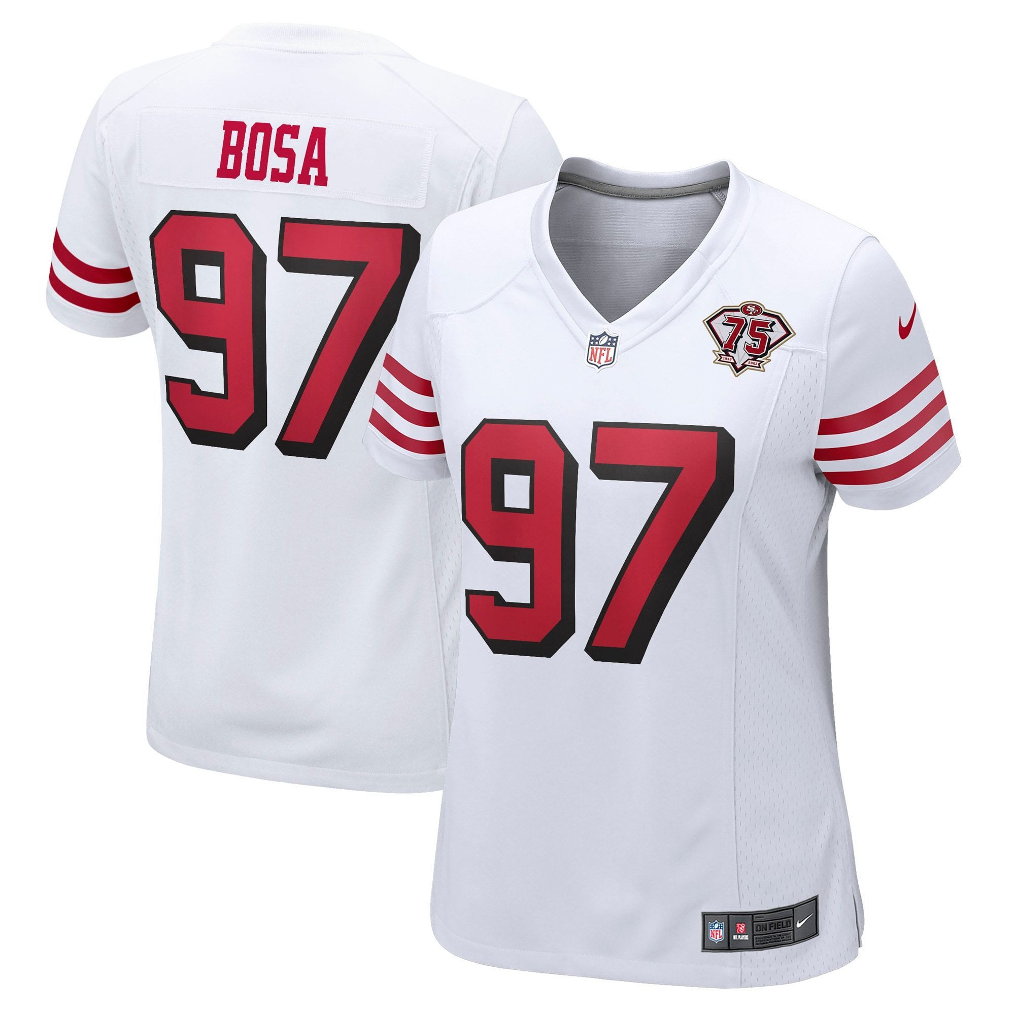 Womens San Francisco 49ers Nick Bosa White 75th Anniversary 2nd Alternate Game Jersey Gift for San Francisco 49Ers fans