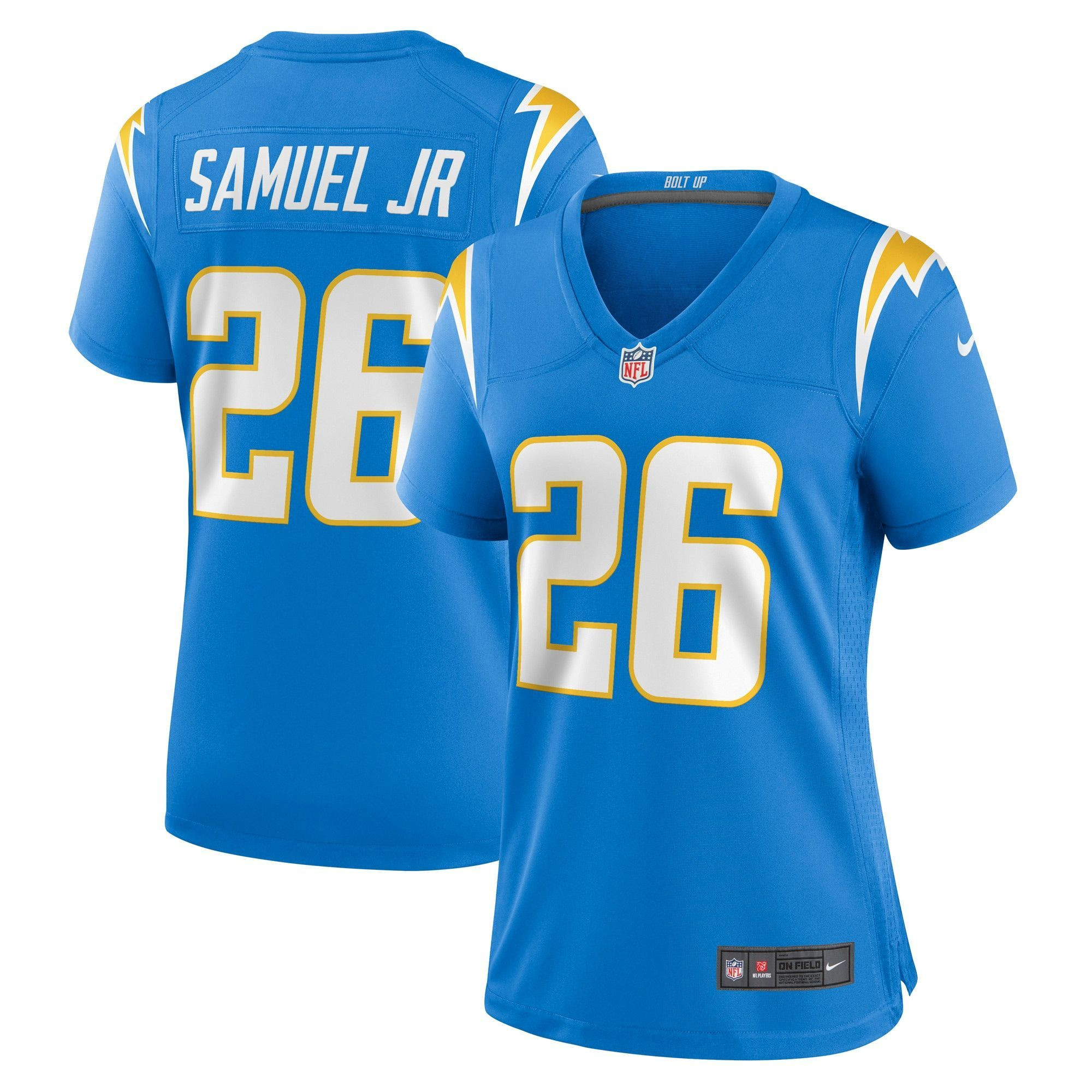 Womens Los Angeles Chargers Asante Samuel Jr Powder Blue Game Player Jersey Gift for Los Angeles Chargers fans
