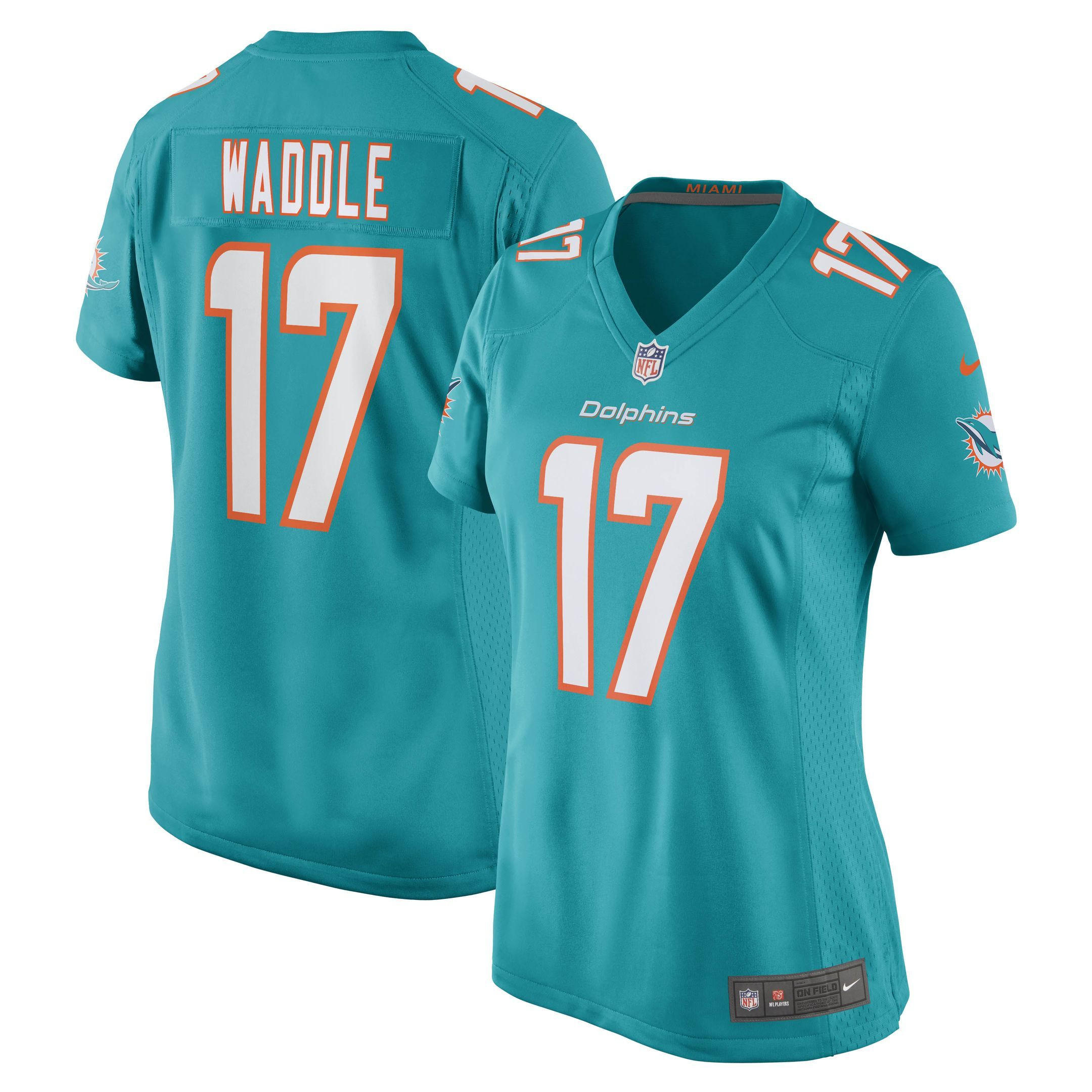 Womens Miami Dolphins Jaylen Waddle Aqua Game Player Jersey Gift for Miami Dolphins fans