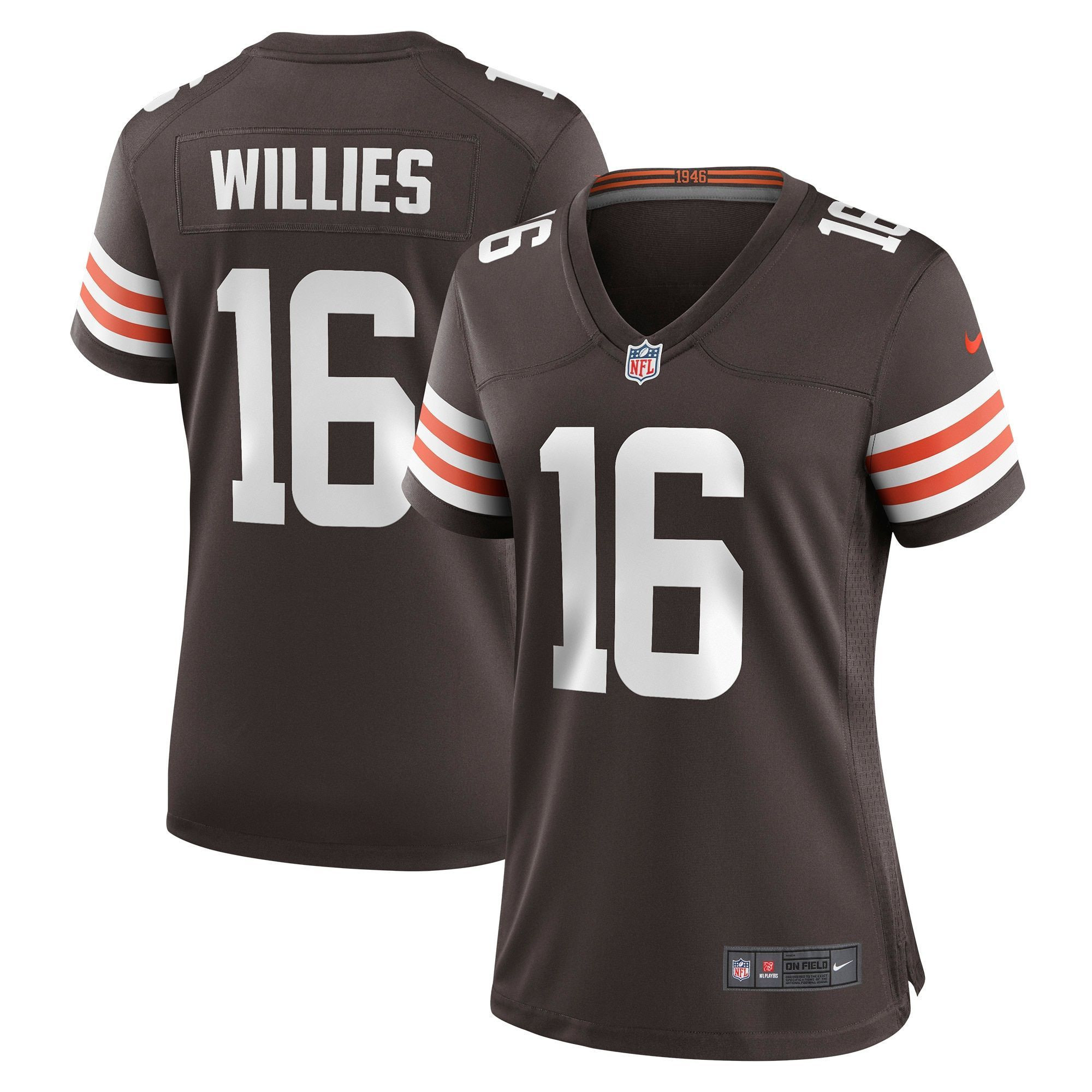 Womens Cleveland Browns Derrick Willies Brown Game Jersey Gift for Cleveland Browns fans