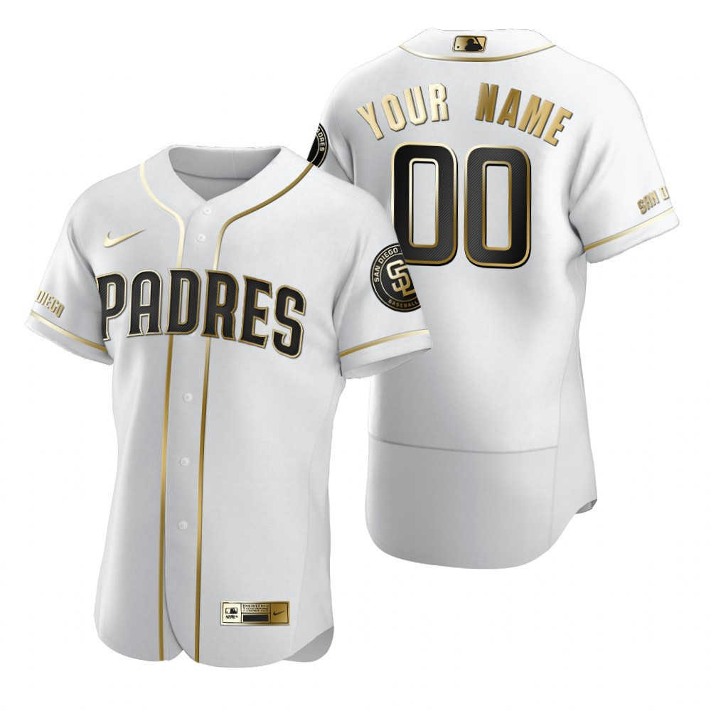 San Diego Padres #00 Any Name Mlb Golden Edition White Jersey Gift For Padres Fans