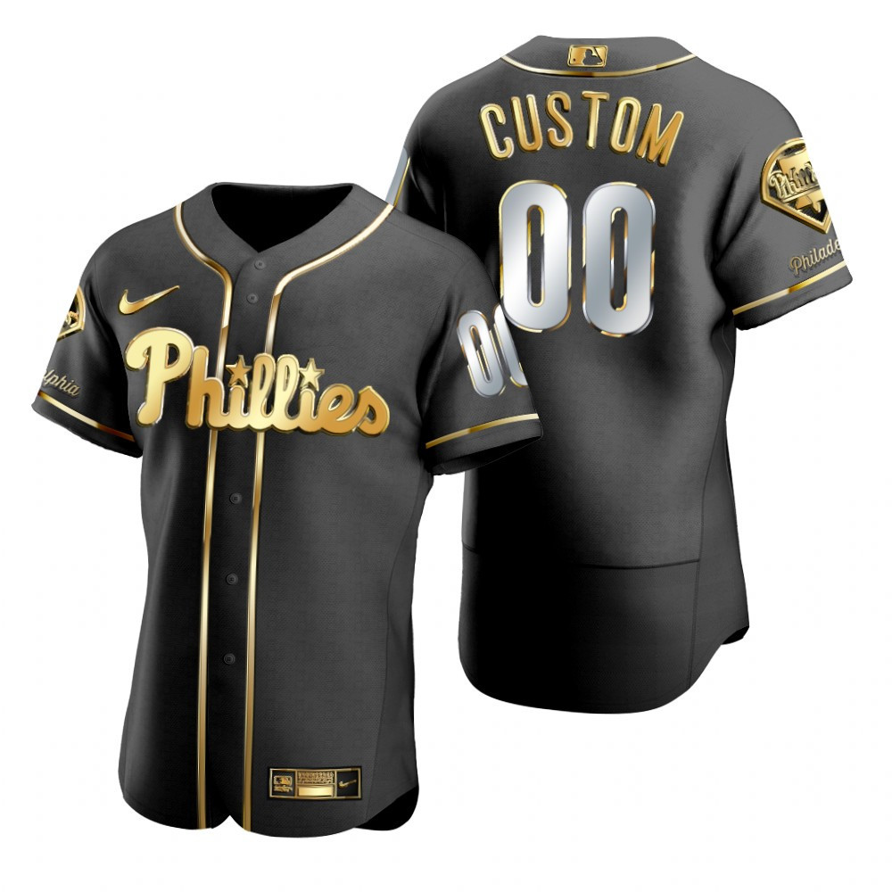 Philadelphia Phillies #00 Any Name Mlb Golden Edition Black Jersey Gift For Phillies Fans
