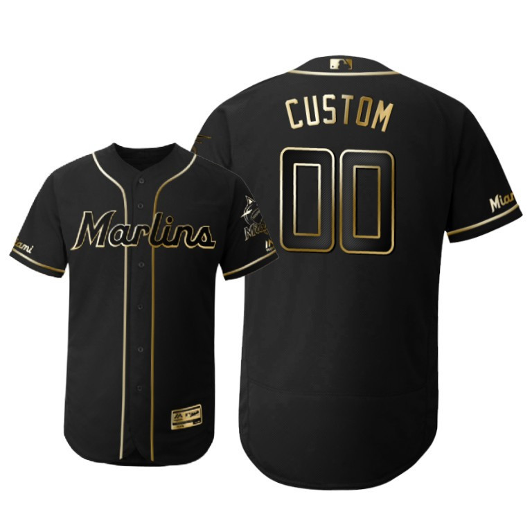 Miami Marlins #00 Any Name Mlb 2019 Golden Edition Black Jersey Gift For Marlins Fans