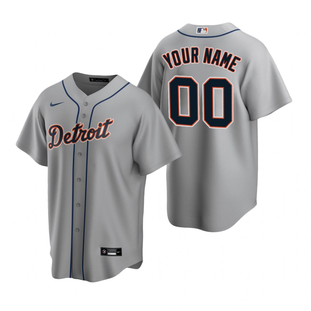 Mens Detroit #00 Any Name Road Gray Jersey Gift For Tigers Fans