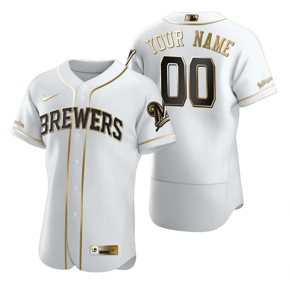 Milwaukee Brewers #00 Any Name Mlb Golden Edition White Jersey Gift For Brewers Fans