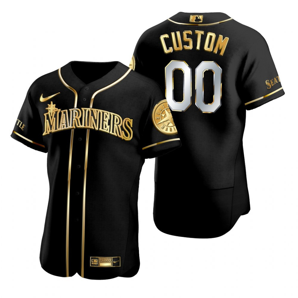 Seattle Mariners #00 Any Name Mlb Golden Edition Black Jersey Gift For Mariners Fans