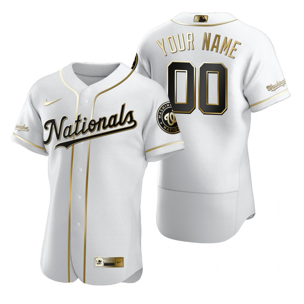 Washington Nationals #00 Any Name Mlb Golden Edition White Jersey Gift For Nationals Fans