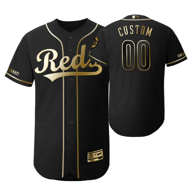 Cincinnati Reds #00 Any Name Mlb 2019 Golden Edition Black Jersey Gift For Reds Fans