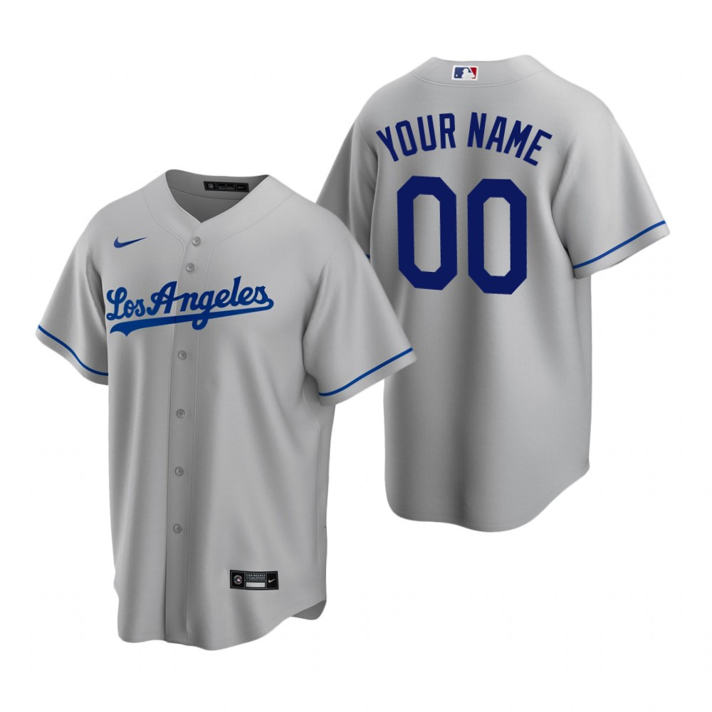 Mens Los Angeles Dodgers #00 Any Name Road Gray Jersey Gift For Dodgers Fans