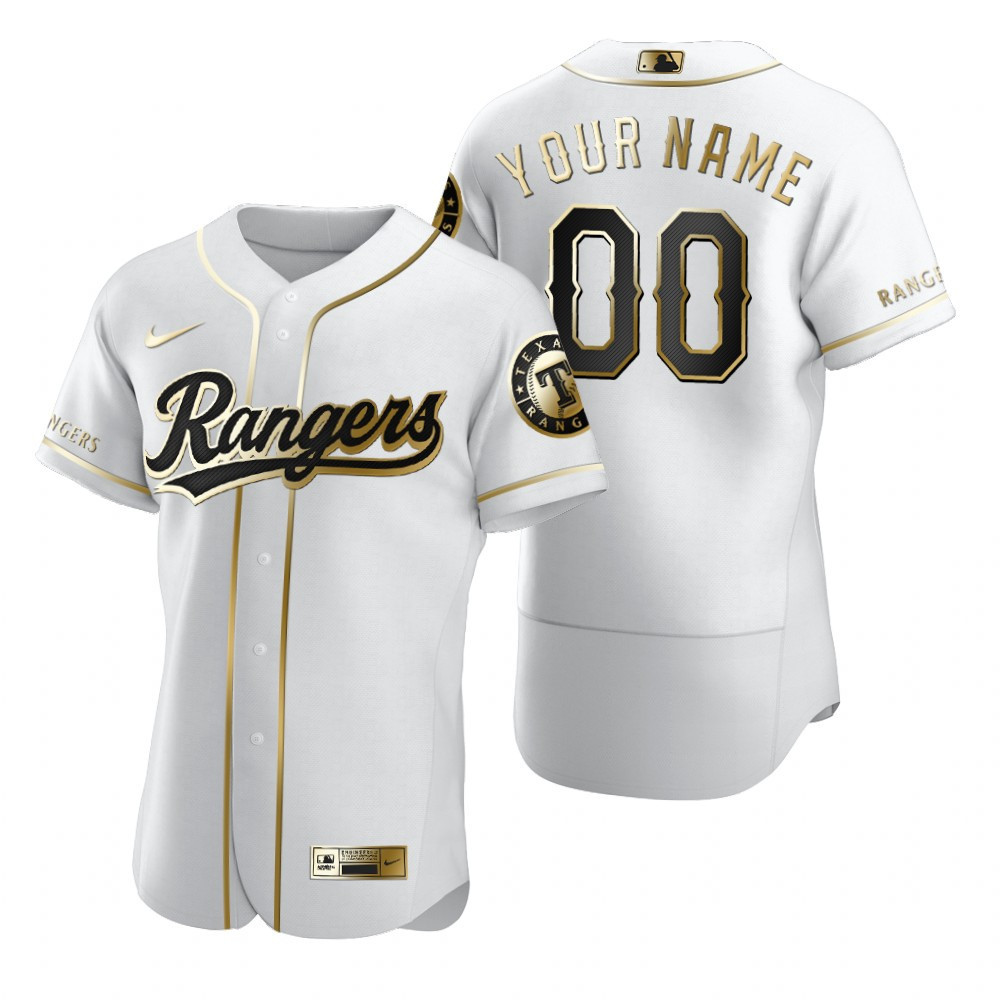 Texas Rangers #00 Any Name Mlb Golden Edition White Jersey Gift For Rangers Fans