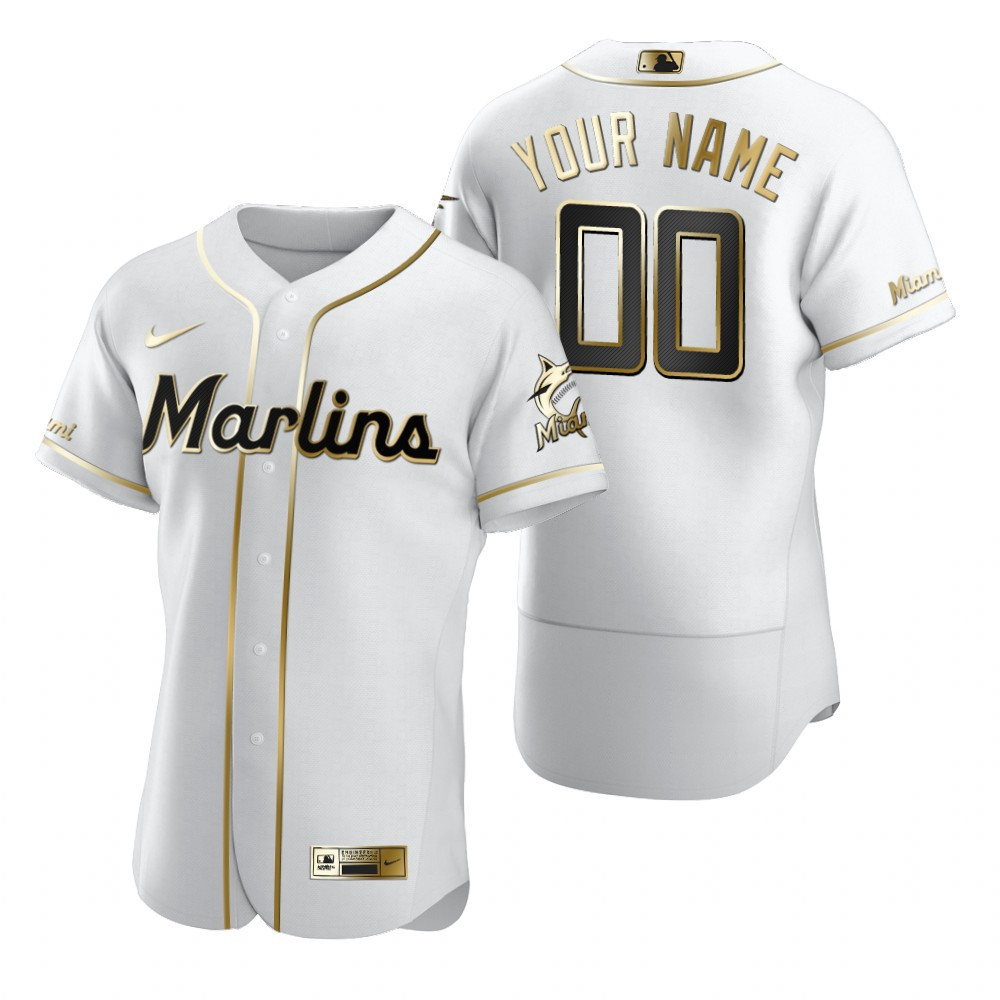 Miami Marlins #00 Any Name Mlb Golden Edition White Jersey Gift For Marlins Fans