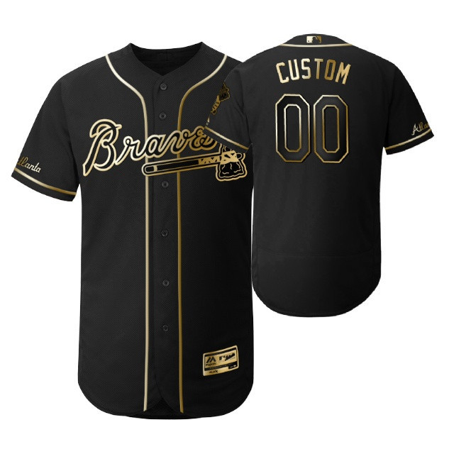 Atlanta Braves #00 Any Name Mlb 2019 Golden Edition Black Jersey Gift For Braves Fans