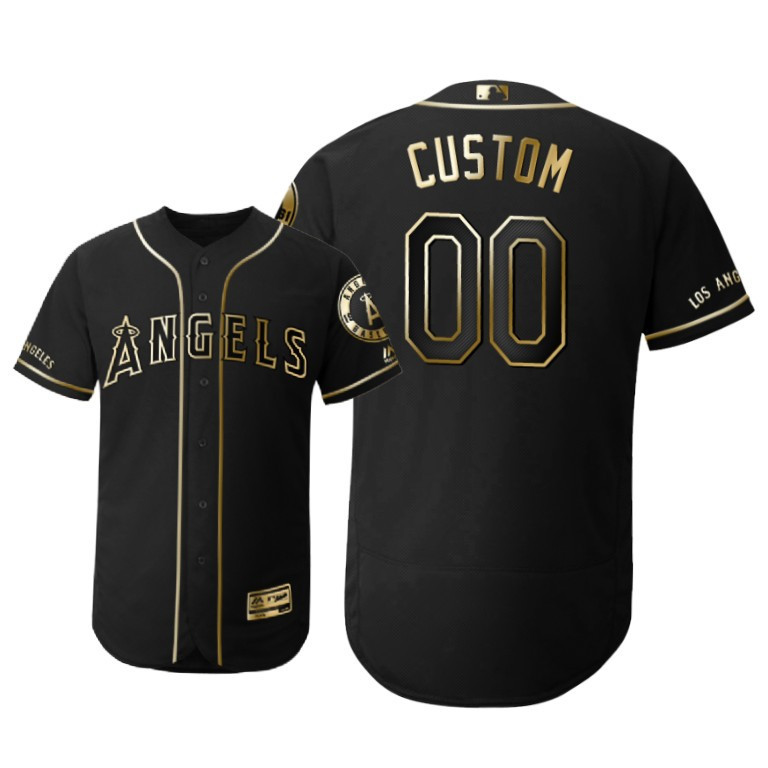 Los Angeles Angels #00 Any Name Mlb 2019 Golden Edition Black Jersey Gift For Angels Fans