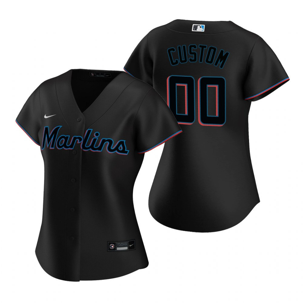 Womens Miami Marlins Personalized Name Number 2020 Black Jersey Gift For Marlins Fans
