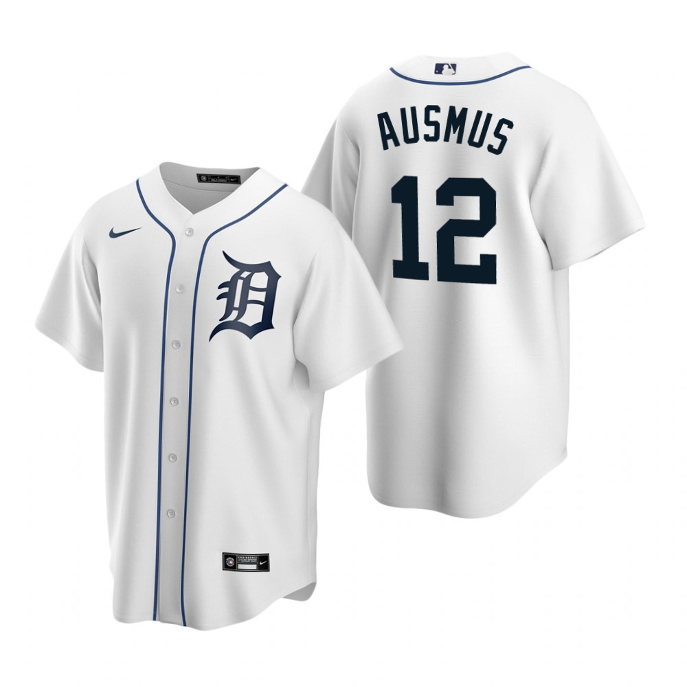 Mens Detroit Tigers #12 Brad Ausmus Retired Player White Jersey Gift For Tigers Fans
