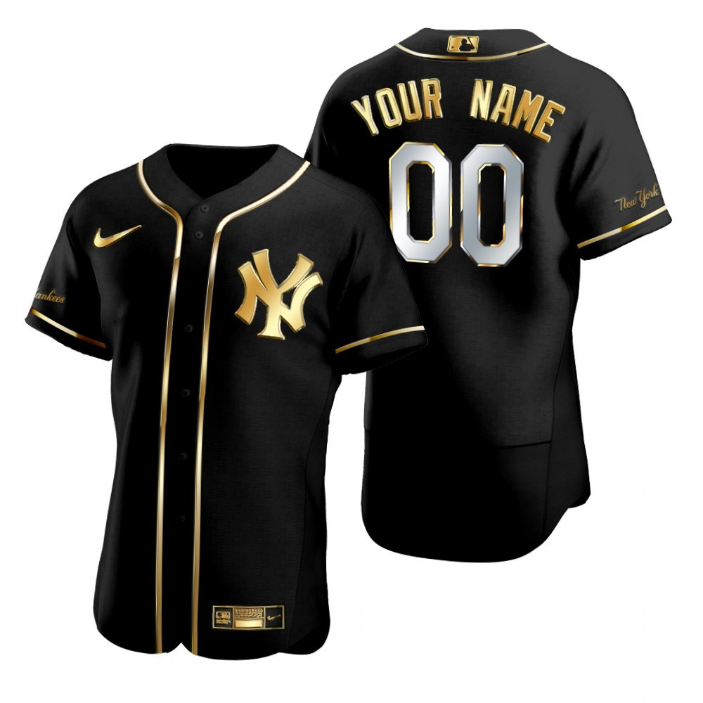 New York Yankees #00 Any Name Mlb Golden Edition Black Jersey Gift For Yankees Fans