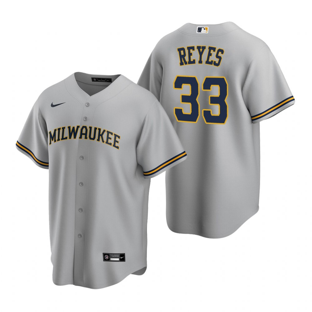 Mens Milwaukee Brewers #33 Pablo Reyes Gray Road Jersey Gift For Brewers Fans