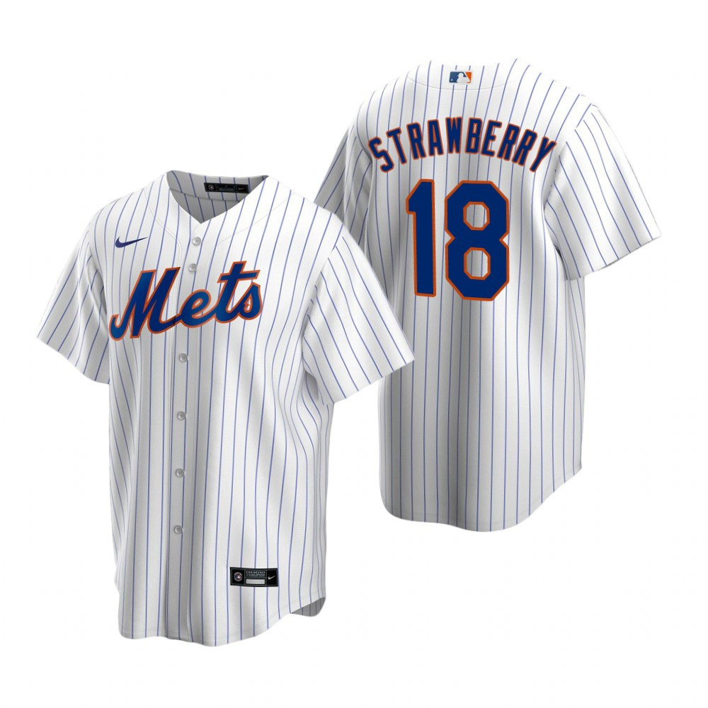 Mens New York Mets #18 Darryl Strawberry 2020 Home White Jersey Gift For Mets Fans