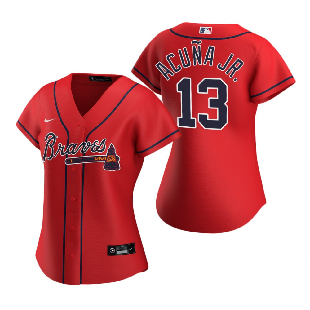 Women'S Atlanta Braves #13 Ronald Acuna Jr. Red 2020 Alternate Jersey Gift For Atlanta Braves Fan
