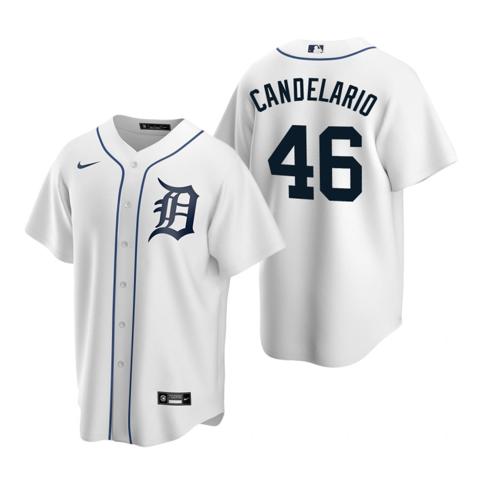 Mens Detroit #46 Jeimer Candelario Home White Jersey Gift For Tigers Fans