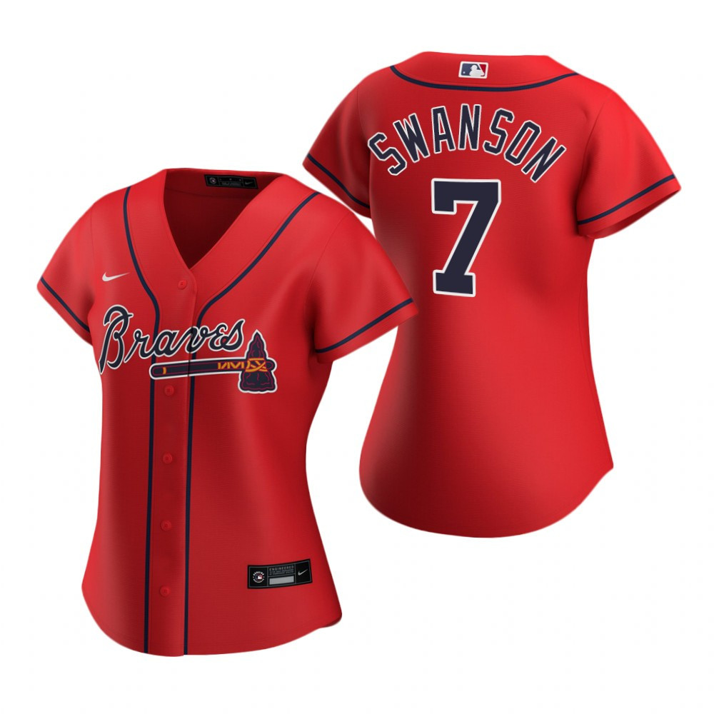Women'S Atlanta Braves #7 Dansby Swanson Red 2020 Alternate Jersey Gift For Atlanta Braves Fan