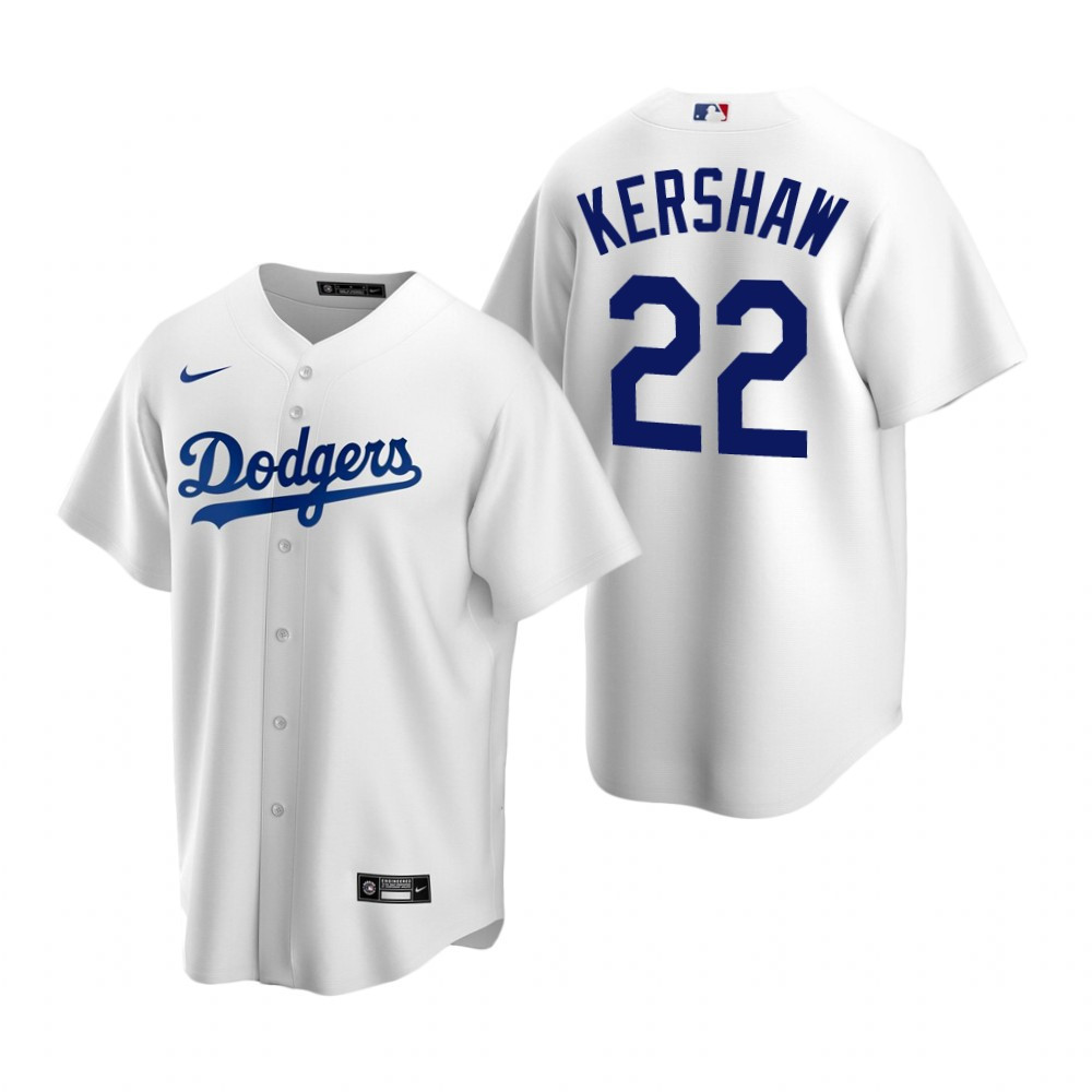Mens Los Angeles Dodgers #22 Clayton Kershaw White Home Jersey Gift For Dodgers Fans
