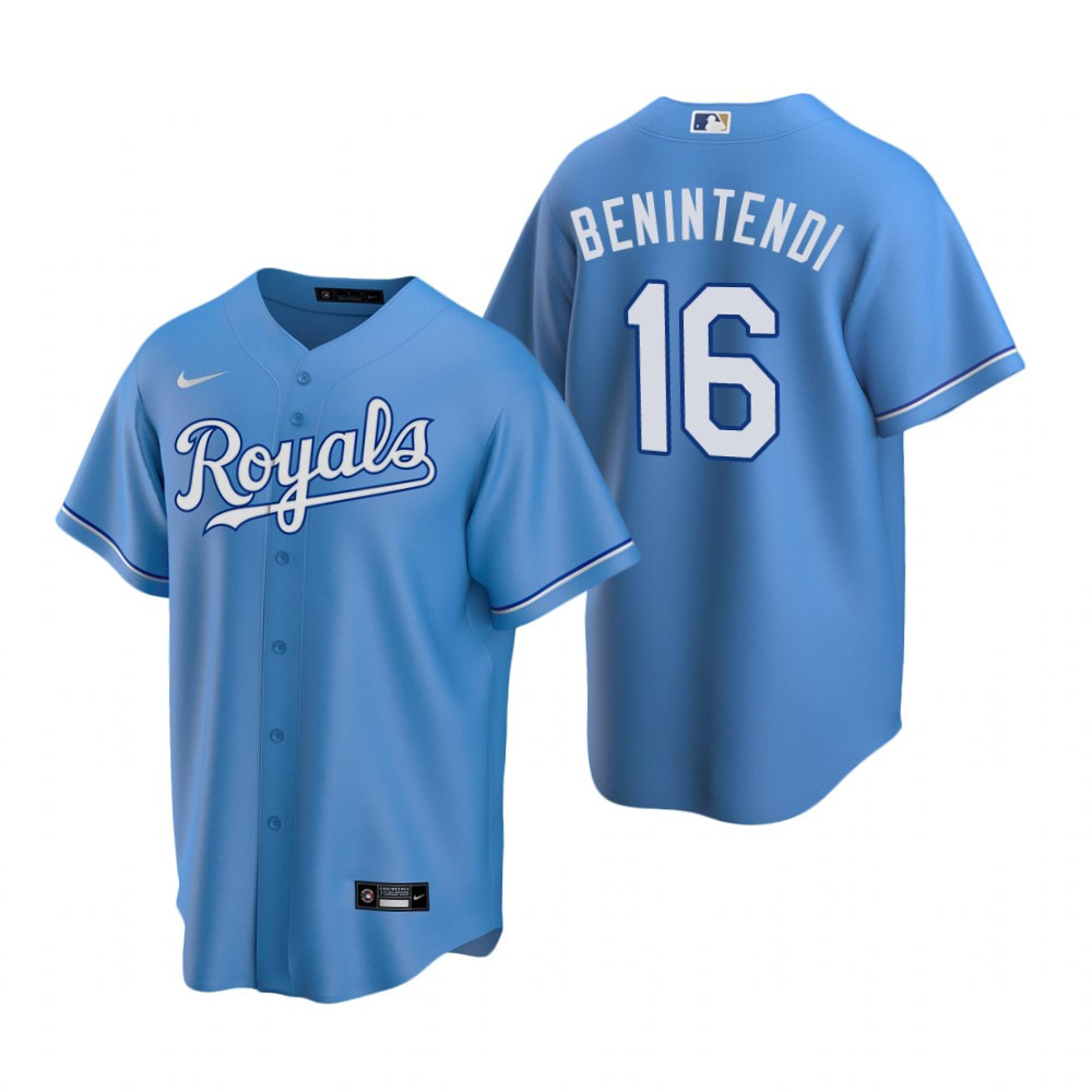 Mens Kansas City Royals #16 Andrew Benintendi Alternate Light Blue Jersey Gift For Royals Fans