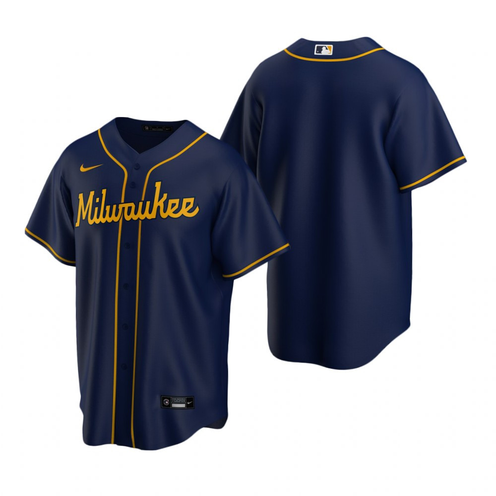 Mens Milwaukee Brewers Mlb Baseball Team Alternate Navy Jersey Gift For Brewers Fans