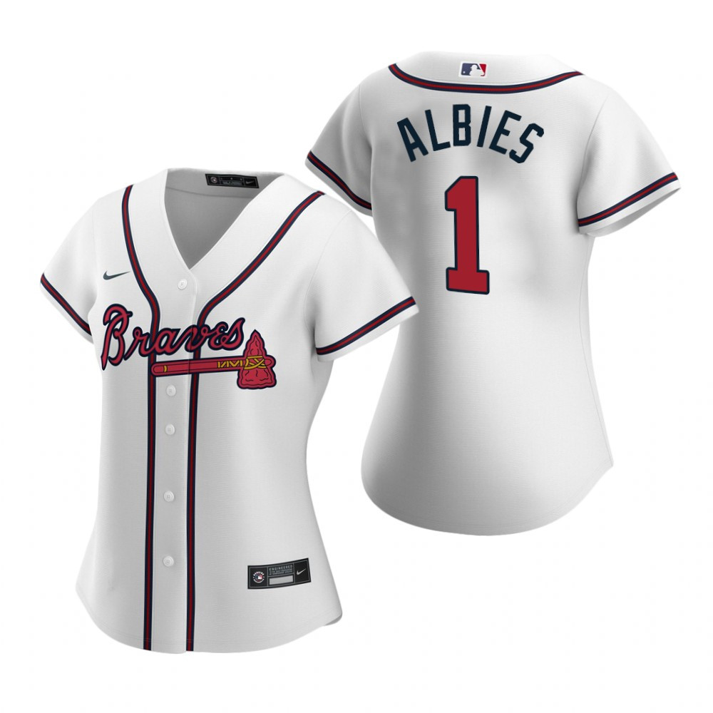 Women'S Atlanta Braves #1 Ozzie Albies White 2020 Alternate Jersey Gift For Atlanta Braves Fan