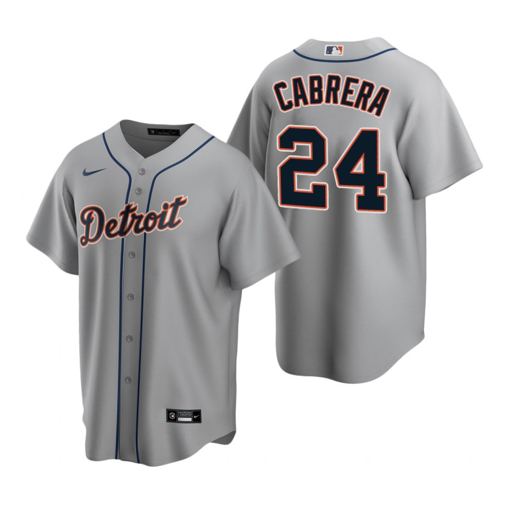 Mens Detroit #24 Miguel Cabrera Road Gray Jersey Gift For Tigers Fans
