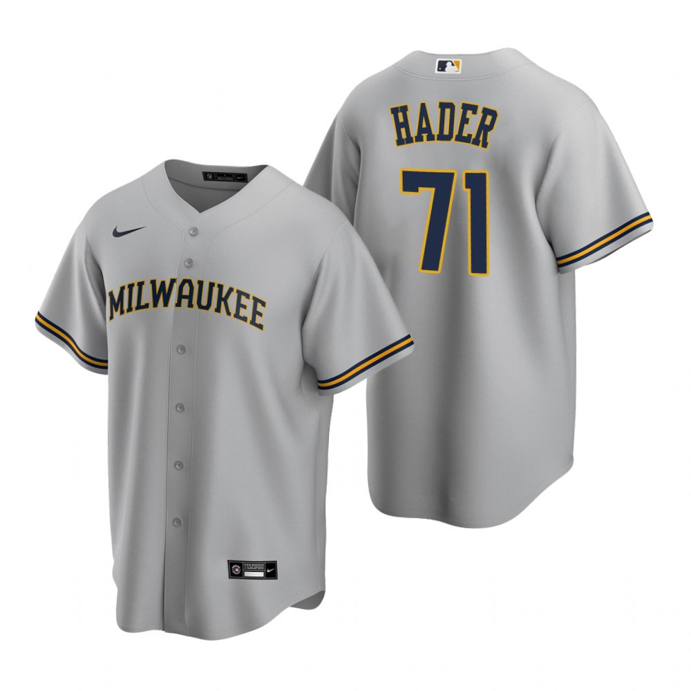 Mens Milwaukee Brewers #71 Josh Hader Road Gray Jersey Gift For Brewers Fans