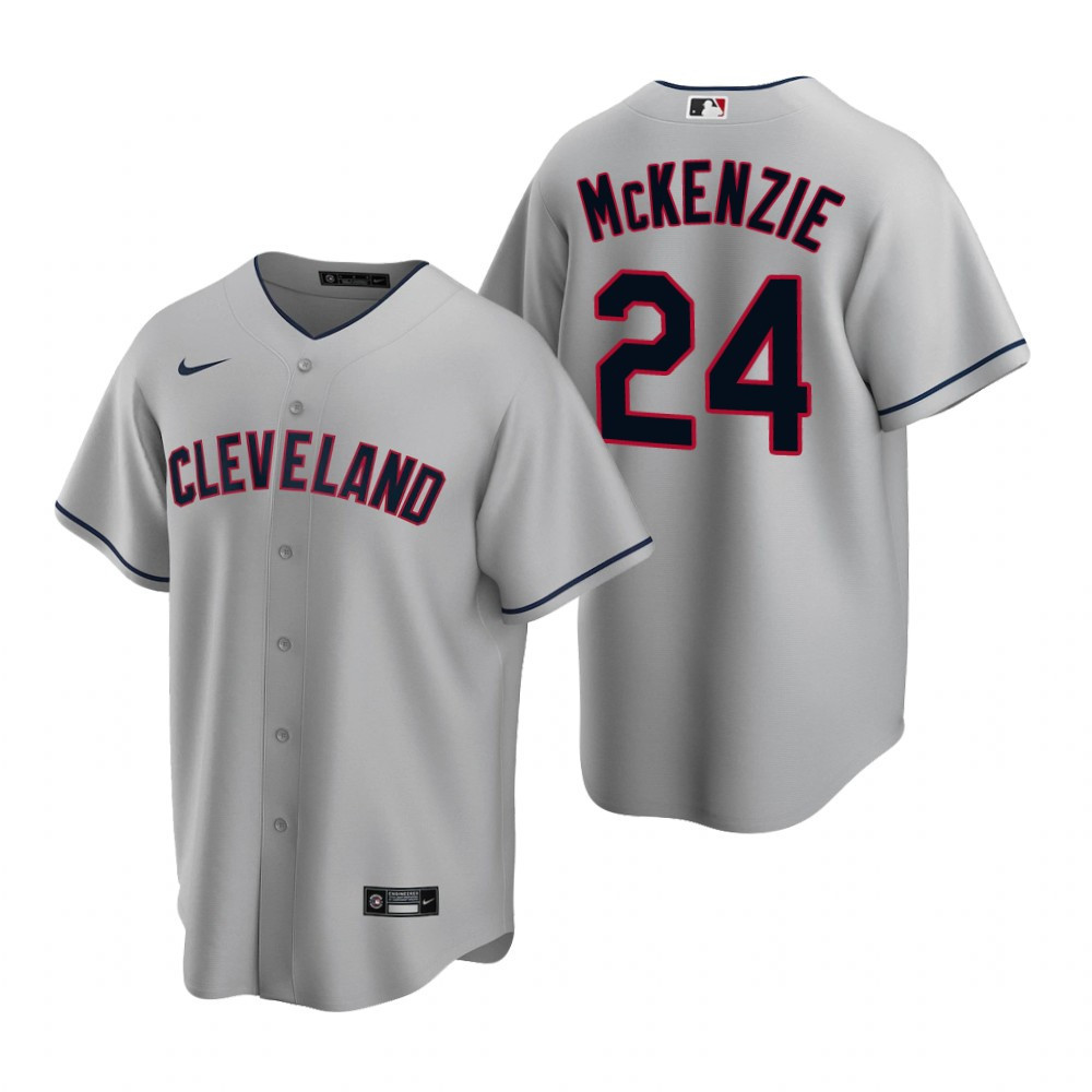 Mens Cleveland Baseball #24 Triston Mckenzie 2020 Road Gray Jersey Gift For Cleveland Baseball Fans